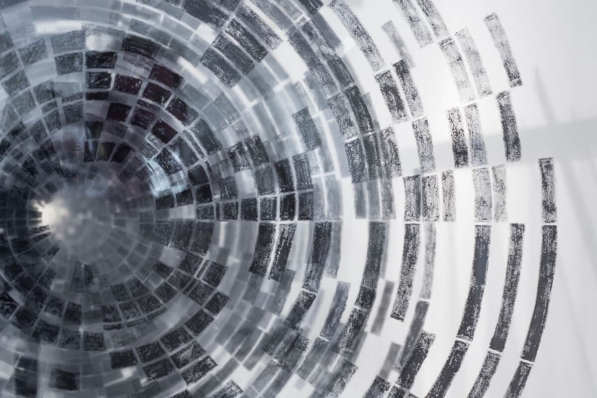 Midway and Counting, 2014 | Transparent photo prints, metal, and wood 46 x 44 x 144 inches