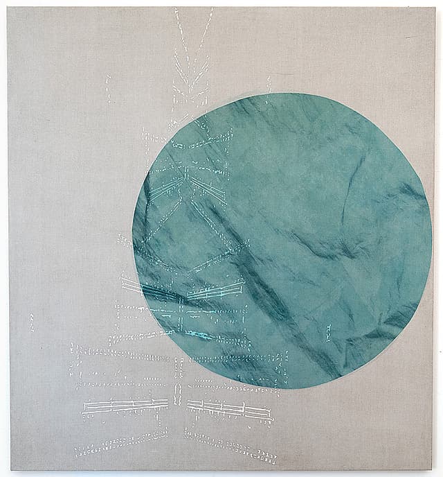 Turquoise Planet April 2021, 2024, acrylic on linen, 48h x 44w inches